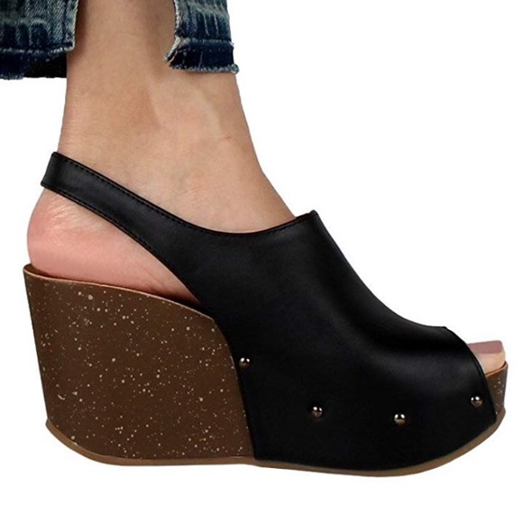 Black Vegan Leather Wedges - Picture 6 of 8
